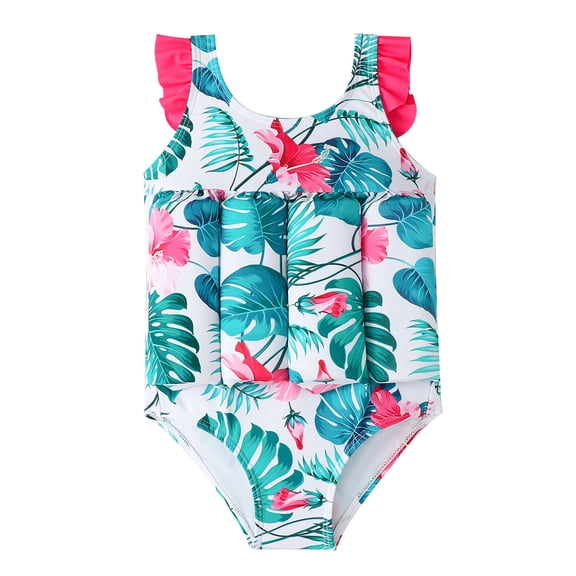 IBTOM CASTLE Kids Float Swimsuit Buoyancy Sticks for Baby Boys Girls One Piece Floating Swim Vest Training Aid Swimwear 6-9 Months Green Leaf