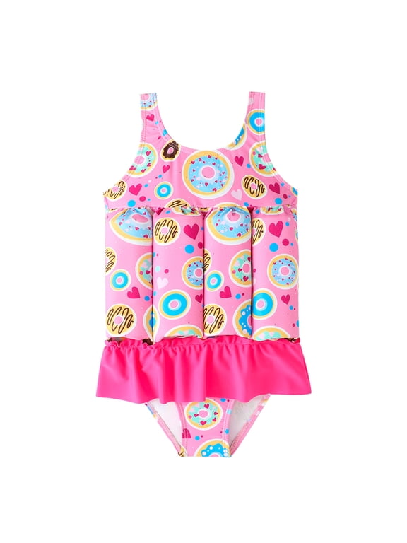Kids Float Swimsuit Buoyancy Sticks for Baby Boys Girls One Piece Floating Swim Vest Training Aid Swimwear 9-12 Months Pink Donut
