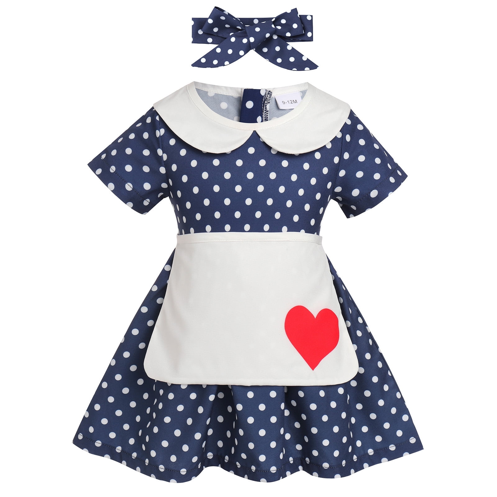 IBTOM CASTLE Kids Girls 1950s Housewife Costume Vintage Polka Dots Dress Apron Rockabilly Pinup Dresses Halloween Cosplay Birthday Party Dress up for Photo Shoot 18 24 Months Blue Polka Dots Walmart B...