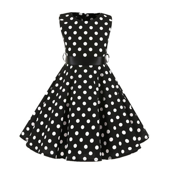 IBTOM CASTLE Kids Girls 50s Vintage Polka Dot Casual Dress Swing Rockabilly Prom Party Dresses Audrey Wedding Formal Cocktail Evening Gown 9-10 Years Black