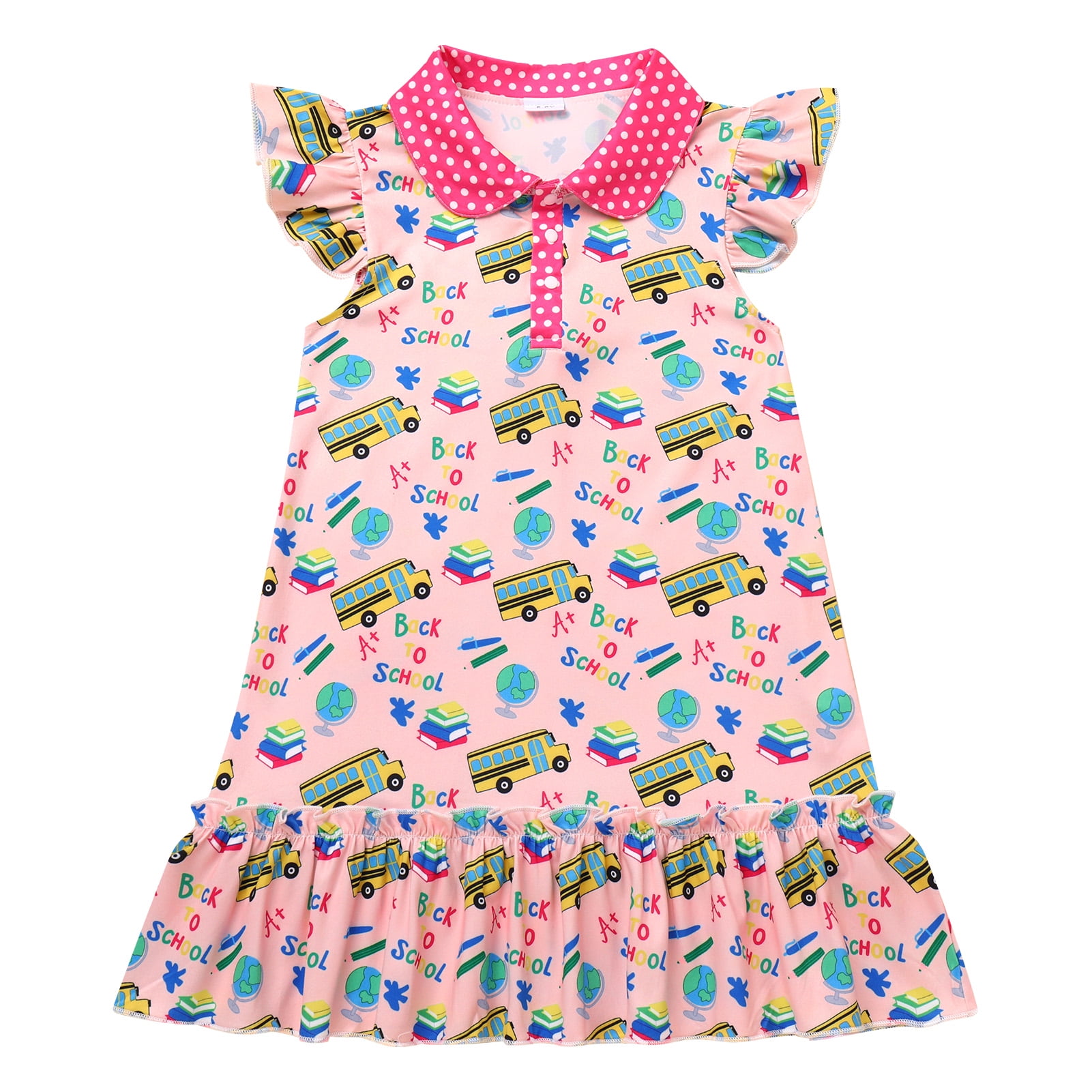 IBTOM CASTLE Kids Girls Back to School Dress kindergarten Polka Dot