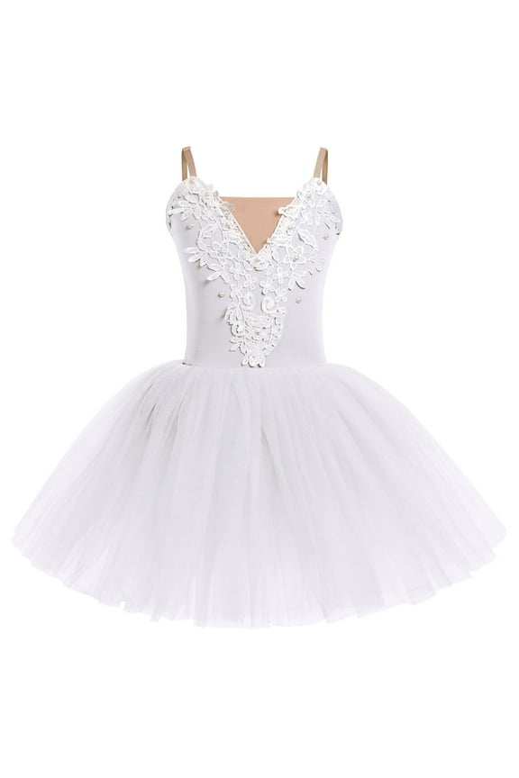 Kids Girls Ballet Dance Dress Velvet Spaghetti Straps Camisole Gymnastics Leotard Ballerina Dress up 11-12 Years White