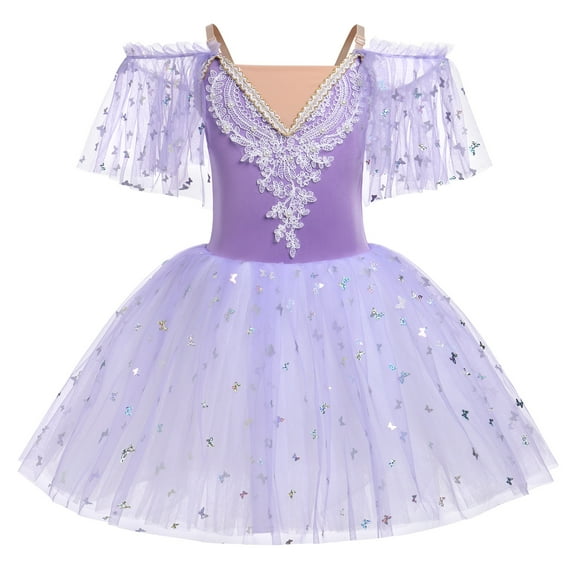 IBTOM CASTLE Kids Girls Ballet Dance Dress Velvet Spaghetti Straps Camisole Gymnastics Leotard Ballerina Dress up 13-14 Years Violet