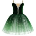 thumbnail image 1 of IBTOM CASTLE Kids Girls Ballet Dance Dress Velvet Spaghetti Straps Camisole Gymnastics Leotard Ballerina Dress up 5-6 Years Green, 1 of 8