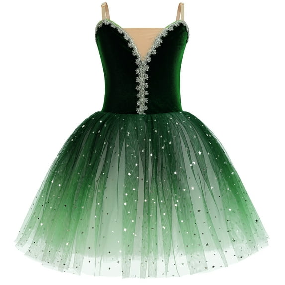 IBTOM CASTLE Kids Girls Ballet Dance Dress Velvet Spaghetti Straps Camisole Gymnastics Leotard Ballerina Dress up 5-6 Years Green