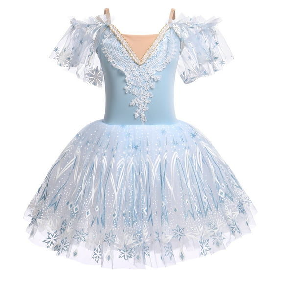 IBTOM CASTLE Kids Girls Ballet Dance Dress Velvet Spaghetti Straps Camisole Gymnastics Leotard Ballerina Dress up 5-6 Years Light Blue