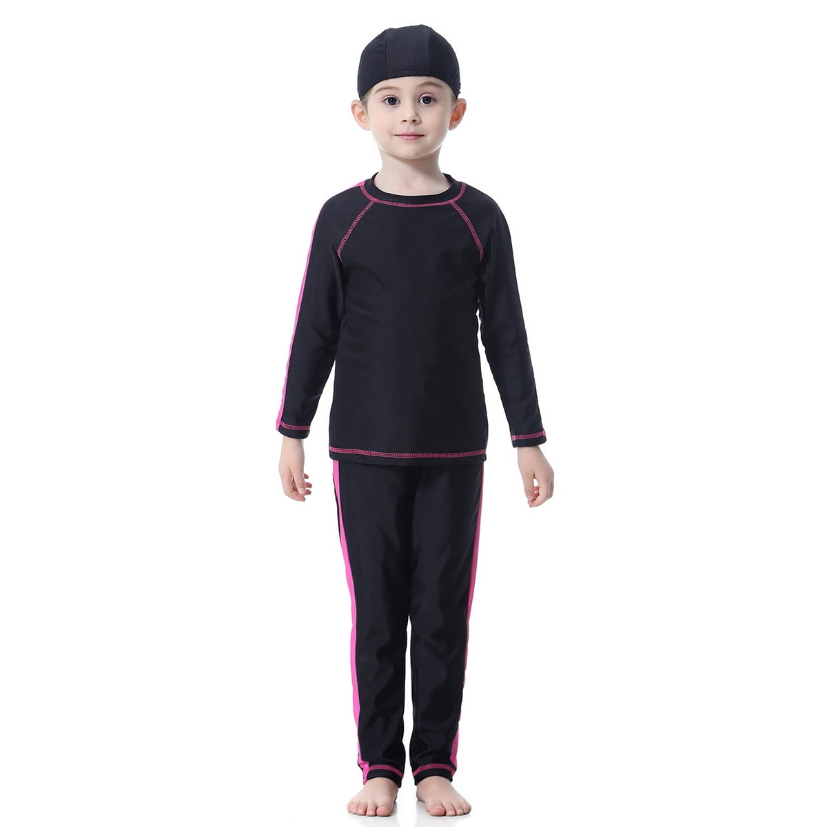 Maillot De Bain Burkini Enfant Fille - Ensemble Manches Longues + Pantalon - Couvrant Et Confortable - Polyester/Spandex - 4