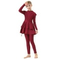 thumbnail image 1 of IBTOM CASTLE Kids Girls Burkini Swimsuits Toddler Modest Muslim Swimwear Long Sleeve Full Cover Swim Top Pants Hijab 3PCS Bathing Suit Rash Guard 9-10 Years Wine Red, 1 of 8