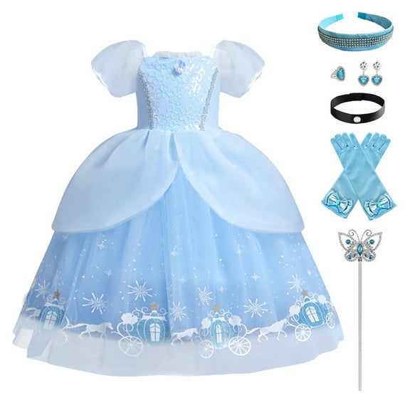IBTOM CASTLE Kids Girls Cinderella Princess Cosplay Costume Dress&Accessories Party Carnival Fancy Dress up Long Evening Gown 3-4 Years Blue