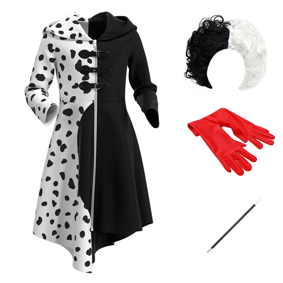 IBTOM CASTLE Kids Girls Cruella Deville Costume Halloween Carnival