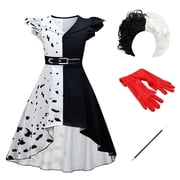IBTOM CASTLE Kids Girls Halloween Costume Carnival Cosplay Movie Character Dress + Wig + Gloves + Cigarette Holder 4 Pieces Set for Photo Shoot
