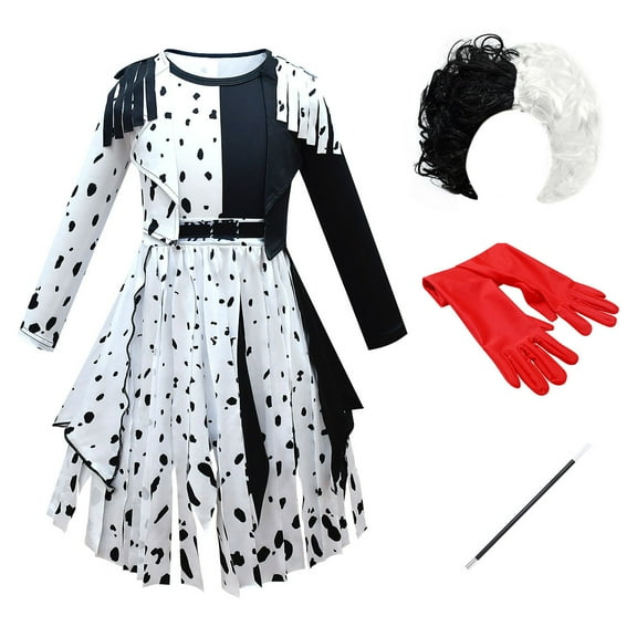 IBTOM CASTLE Kids Girls Halloween Costume Carnival Cosplay Movie Character Dress   Wig   Gloves   Cigarette Holder 4 Pieces Set for Photo Shoot