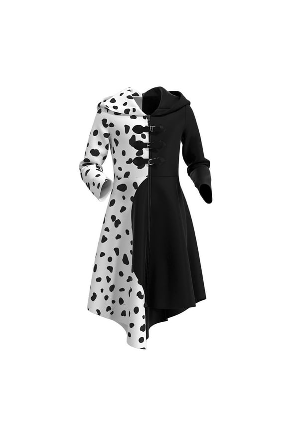 Kids Girls Cruella Deville Clothes Halloween Cosplay Pageant Carnival Christmas Birthday Party Fancy Dress up Outfit for Photo Shoot