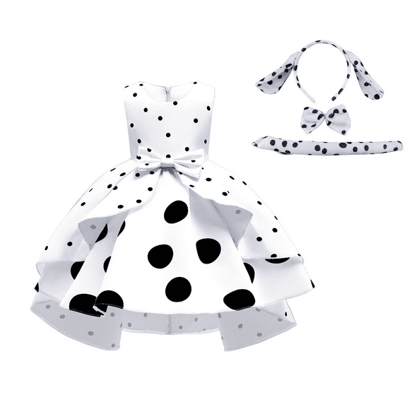 IBTOM CASTLE Kids Girls Dalmatian Costume White Dress with Headband Tail Halloween Cosplay Toddler Baby Birthday Outfit Photo Shoot 8-9 Years White