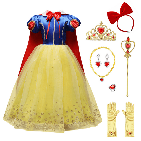 IBTOM CASTLE Princess Costume for Girls Kids Halloween Cosplay Birthday Party Dress up with Accessories, 9 Pieces 5-6 Years Yellow