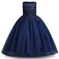 thumbnail image 1 of IBTOM CASTLE Kids Girls Flower Vintage Lace Princess Long Dress Tulle Pageant Formal Party Wedding Floor Dance Evening Gown 11-12 Years Dark Blue, 1 of 8