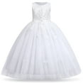 thumbnail image 1 of IBTOM CASTLE Kids Girls Flower Vintage Lace Princess Long Dress Tulle Pageant Formal Party Wedding Floor Dance Evening Gown 5-6 Years White, 1 of 8