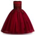 thumbnail image 1 of IBTOM CASTLE Kids Girls Flower Vintage Lace Princess Long Dress Tulle Pageant Formal Party Wedding Floor Dance Evening Gown 7-8 Years Wine Red, 1 of 7