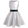 thumbnail image 1 of IBTOM CASTLE Kids Girls Halloween Costume Holographic Skater Dress Metallic Music Festivals Outfit Cosplay Carnival Birthday Party Dress up 9-10 Years Holographic Silver, 1 of 8