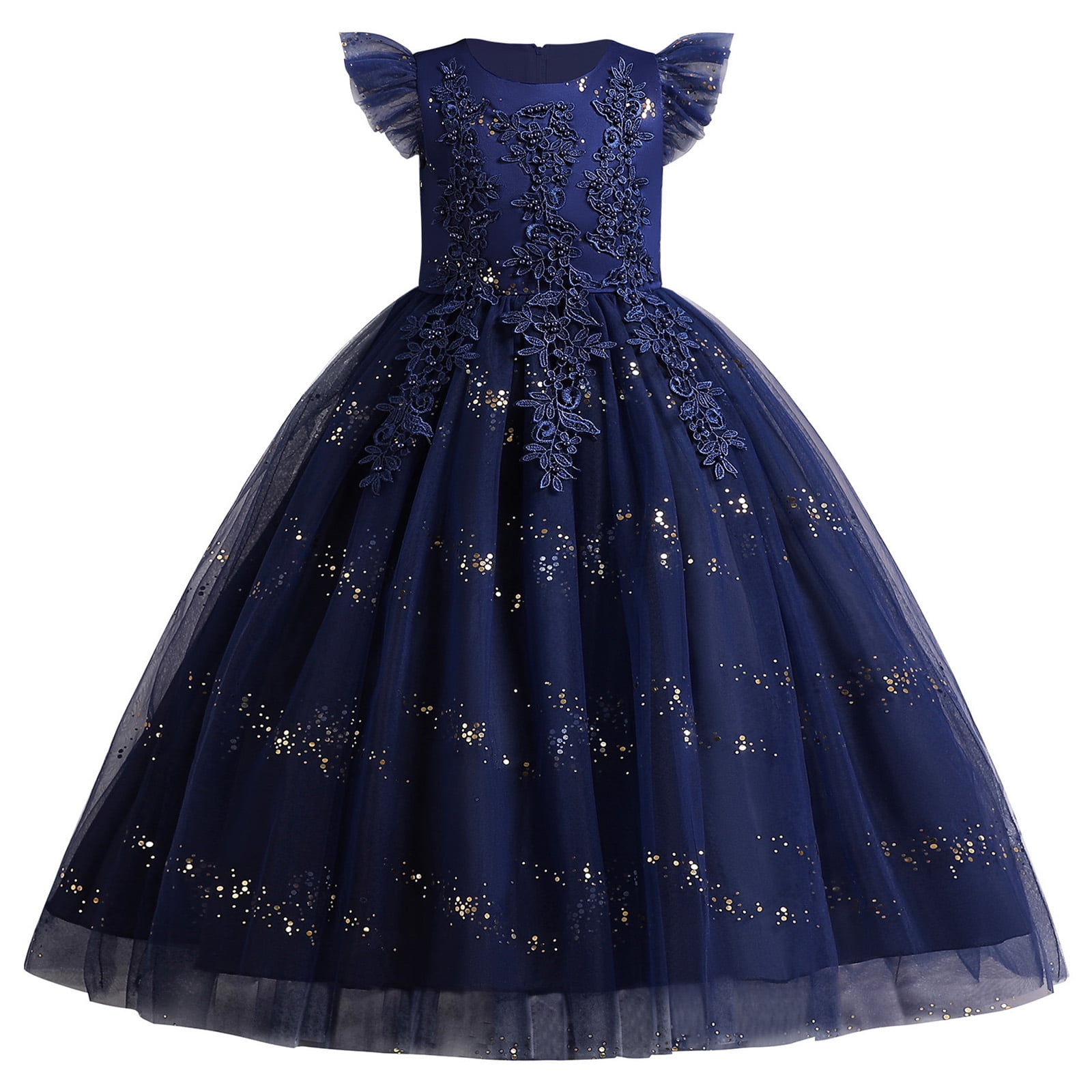 IBTOM CASTLE Flower Girl Sparkle Dress - Blue Tulle Princess Gown With Sequins For Weddings & Parties