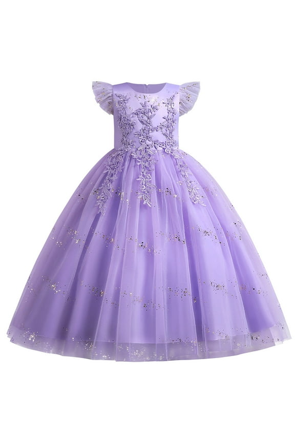 Kids Girls Long Communion Princess Dresses Flower Pageant Party Wedding Floor Length Dance Evening Gowns 5-6 Years Purple