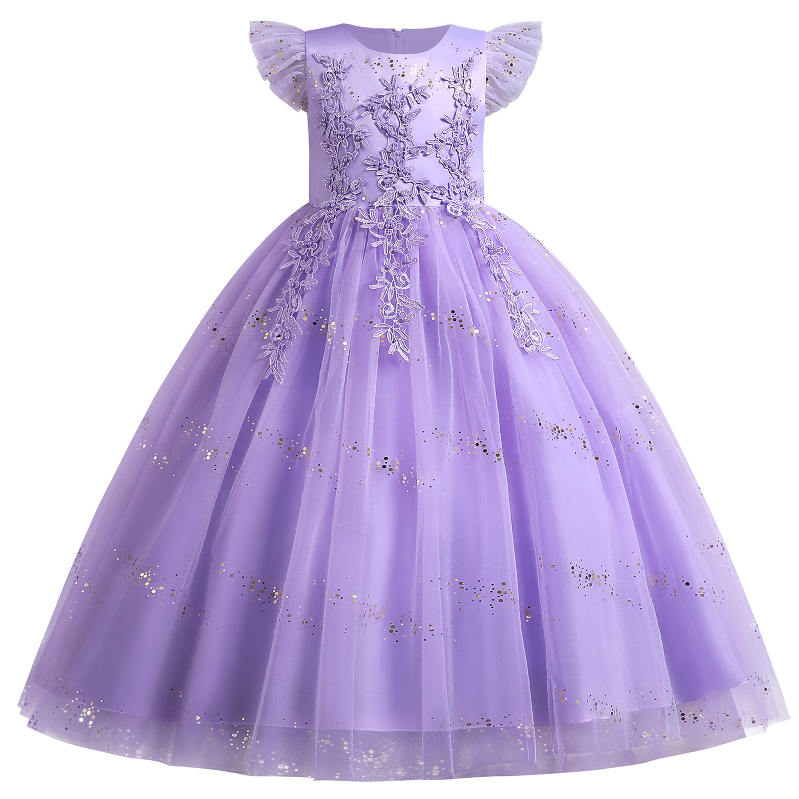 Girls Floor-Length Princess Dress – Long Sleeveless Chiffon Formal Pageant Gown – Solid Colors, Unbranded