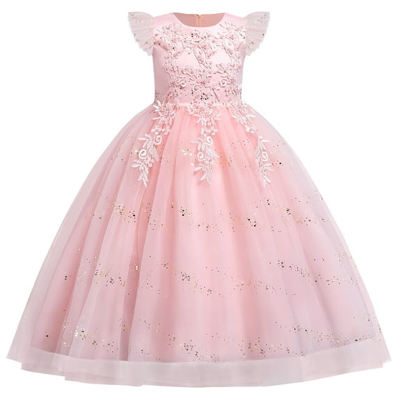 IBTOM CASTLE Kids Girls Long Communion Princess Dresses Flower Pageant Party Wedding Floor Length Dance Evening Gowns 9-10 Years Pink