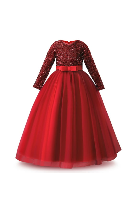 Kids Girls Long Sleeve Royal Palace Lace Dance Princess Gothic Victorian Gowns Fancy Masquerade Dress for Wedding Pageant Party 6-7 Years Red