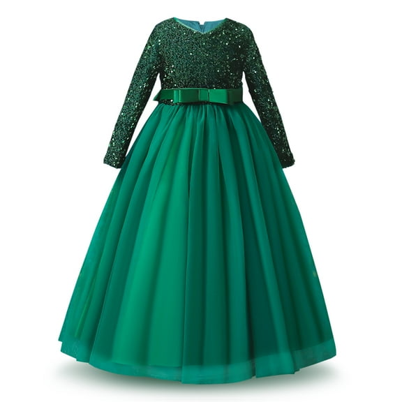 IBTOM CASTLE Kids Girls Long Sleeve Royal Palace Lace Dance Princess Gothic Victorian Gowns Fancy Masquerade Dress for Wedding Pageant Party 8-9 Years Green