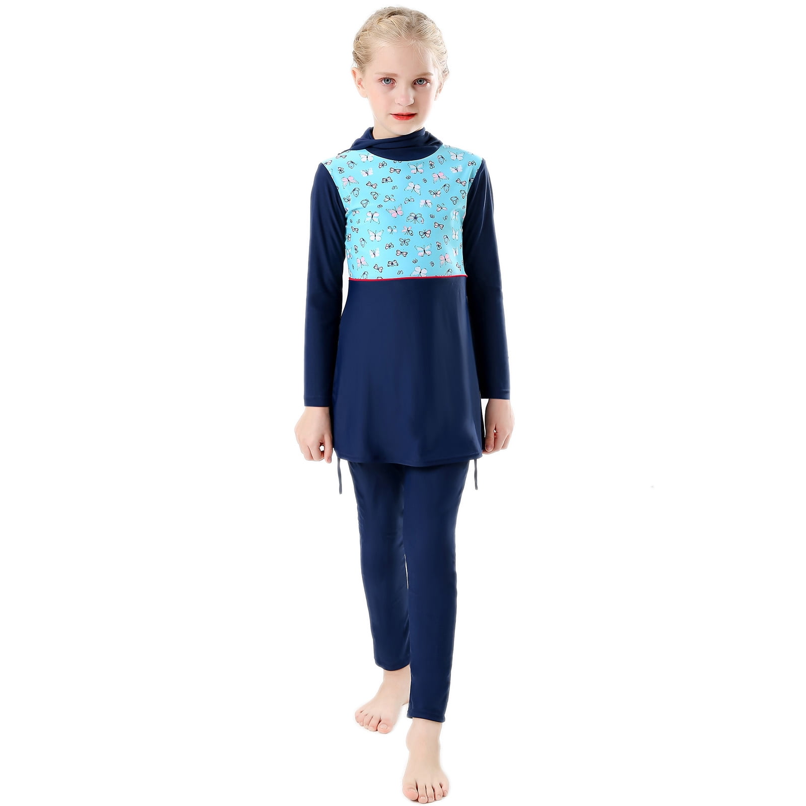 IBTOM CASTLE Kids Girls Full Body UV Rash Guard Modest Swimwear, 9-10 ...
