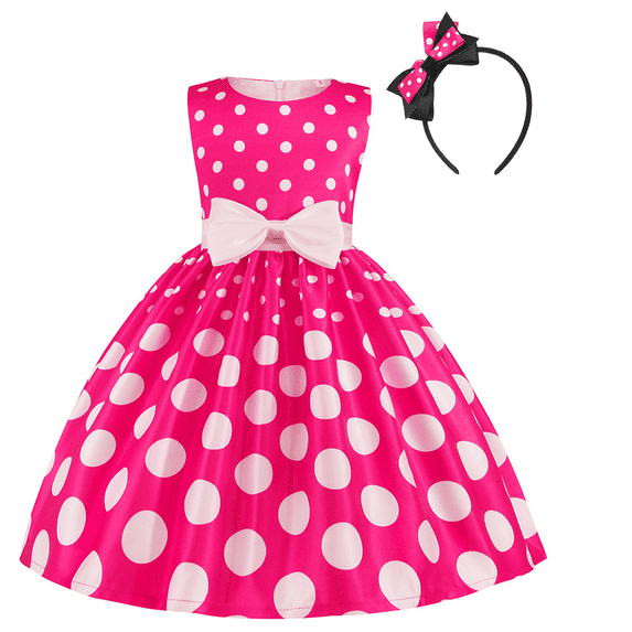 IBTOM CASTLE Kids Girls Polka Dots Princess Tutu Dress Bowknot Birthday Party Halloween Fancy Dress up 2-3 Years Hot Pink