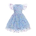 thumbnail image 1 of IBTOM CASTLE Kids Girls Princess Tulle Tutu Dress Flutter Sleeve Star Glitters Rainbow Birthday Party Pageant Summer Dresses 4-5 Years Blue Polka Dots, 1 of 8
