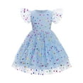 thumbnail image 1 of IBTOM CASTLE Kids Girls Princess Tulle Tutu Dress Flutter Sleeve Star Glitters Rainbow Birthday Party Pageant Summer Dresses 7-8 Years Blue Polka Dots, 1 of 8