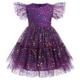 thumbnail image 1 of IBTOM CASTLE Kids Girls Princess Tulle Tutu Dress Flutter Sleeve Star Glitters Rainbow Birthday Party Pageant Summer Dresses 9-10 Years Dark Purple, 1 of 8