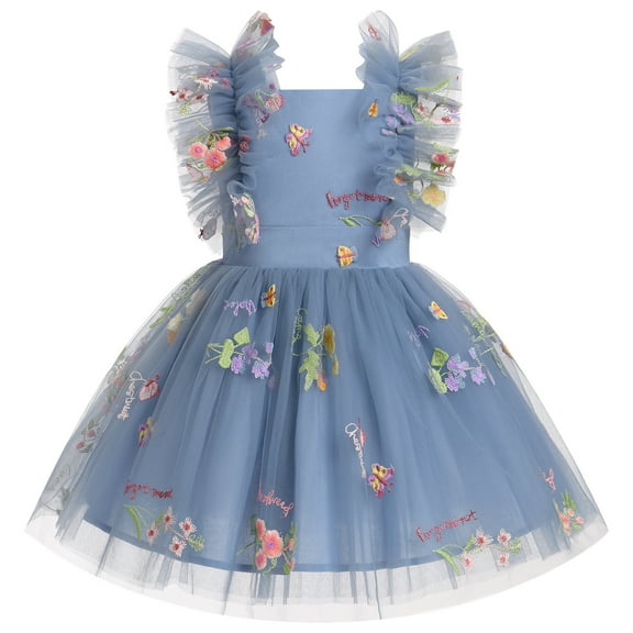 IBTOM CASTLE Kids Girls Birthday Party Dress Sequins Butterfly Daisy Polka Dots Embroidery Princess Tulle Wedding Pageant Evening Gown