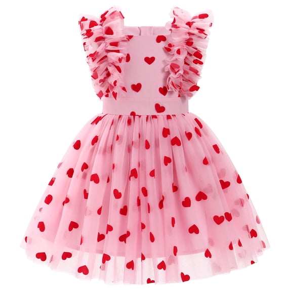 IBTOM CASTLE Kids Girls Birthday Party Dress Sequins Butterfly Daisy Polka Dots Embroidery Princess Tulle Wedding Pageant Evening Gown 7-8 Years Pink Heart