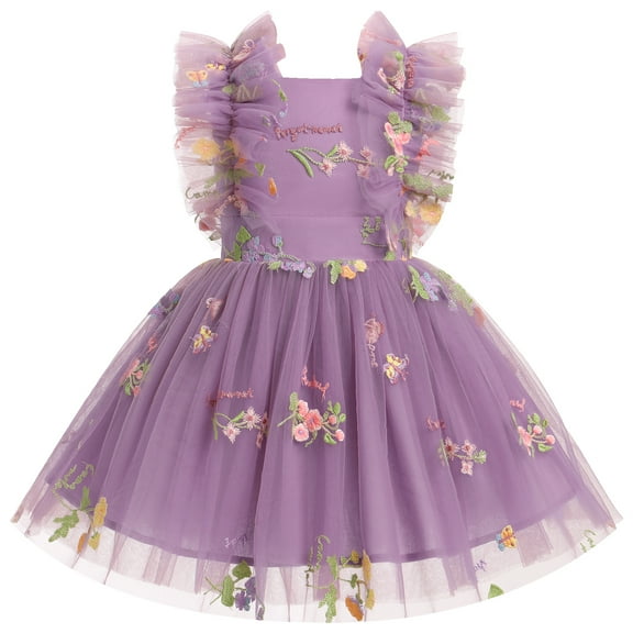 IBTOM CASTLE Kids Girls Birthday Party Dress Sequins Butterfly Daisy Polka Dots Embroidery Princess Tulle Wedding Pageant Evening Gown