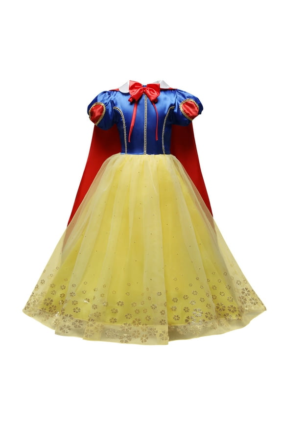 Kids Girls Halloween Christmas Carnival Cosplay Fancy Princess Dress up Birthday Party Long Wedding Gown 4-5 Years Yellow-cloak