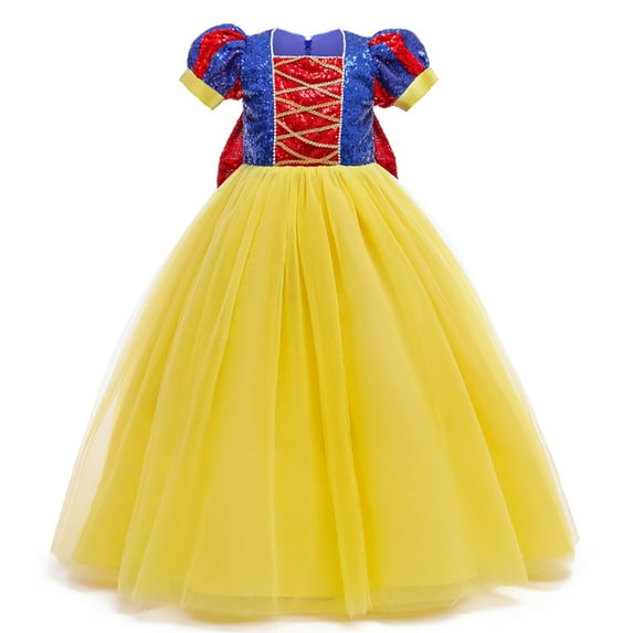 IBTOM CASTLE Kids Girls Halloween Christmas Carnival Cosplay Fancy Princess Dress up Birthday Party Long Wedding Gown 7-8 Years Yellow-sequins
