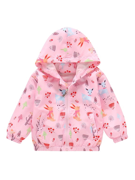 Kids Girls Windproof Waterproof Jacket with Hooded Spring Fall Fashion Lightweight Outdoor Hiking Jacket with Pockets 5-6 Years Pink