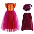 thumbnail image 1 of IBTOM CASTLE Kids Girls Witch Costume Tulle Dress Velvet Hooded Cloak Wigs Set Halloween Cosplay Birthday Party Carnival Dress up Outfit 11-12 Years Wine Red 3pcs, 1 of 8