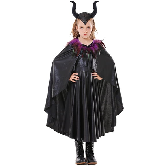 IBTOM CASTLE Kids Girls Witch Costume Handmade Knitted Tulle Dress Evil Queen Dress up Costume for Halloween Carnival Cosplay 11-14 Years Black 3pcs