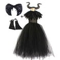 thumbnail image 1 of IBTOM CASTLE Kids Girls Witch Costume Handmade Knitted Tulle Dress Evil Queen Dress up Costume for Halloween Carnival Cosplay 8-10 Years Black 5pcs, 1 of 8