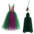 thumbnail image 1 of IBTOM CASTLE Kids Girls Witch Costumes Halloween Cosplay Costume Fancy Dress Cloak Witch Broom 3PCS Dress up Outfit 8-10 Years Green, 1 of 9