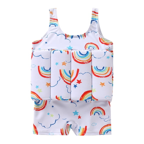 IBTOM CASTLE Kids Toddler Girls Floatation Swimsuit with Adjustable Buoyancy Baby Float Suit Swim Vest One Piece Swimwear Bathing Suit 2-3 Years White - Rainbow