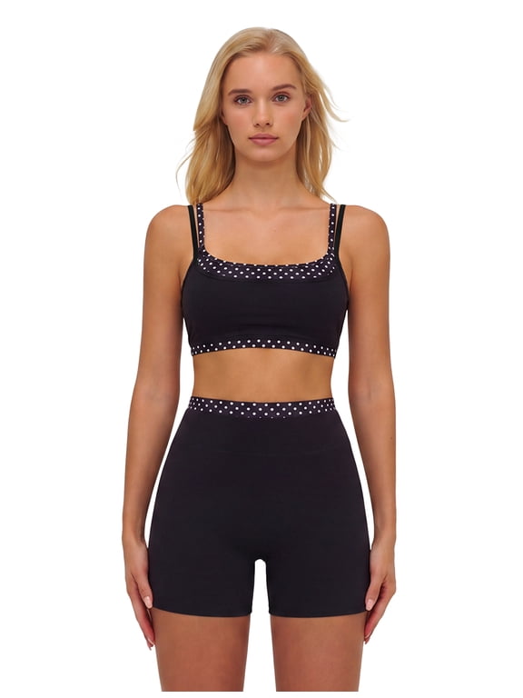 Layered Workout Sets for Women 2 Piece Polka Dot Sports Bra High Waist Shorts Gym Active Yoga Pilates Outfits Black