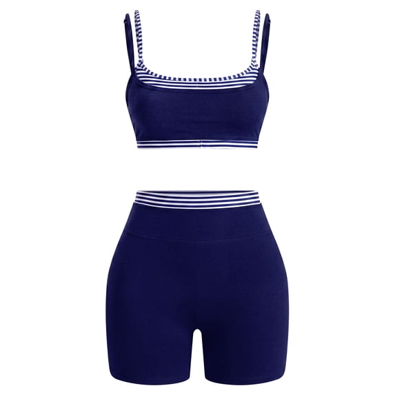 IBTOM CASTLE Layered Workout Sets for Women 2 Piece Polka Dot Sports Bra High Waist Shorts Gym Active Yoga Pilates Outfits Blue