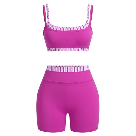 IBTOM CASTLE Layered Workout Sets for Women 2 Piece Polka Dot Sports Bra High Waist Shorts Gym Active Yoga Pilates Outfits Hot Pink