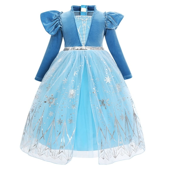 IBTOM CASTLE Little Big Girls Elsa and Anna Princess Clothes Snow Queen Long Sleeve Sequins Snowflake Velvet Tulle Dress Birthday Halloween Christmas Carnival Cosplay Party Pageant Prom Ball Gown