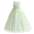 thumbnail image 1 of IBTOM CASTLE Little Big Girls Flower Tulle Dress Princess Pageant Wedding Birthday Party Formal Long Dance Evening Maxi Gown 13-14 Years Light Green, 1 of 8